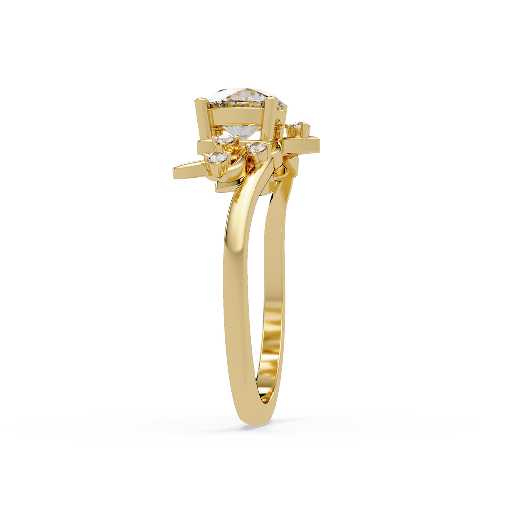 Nature Inspired Round Diamond Engagement Ring | Floral Leaf Solitaire Ring |