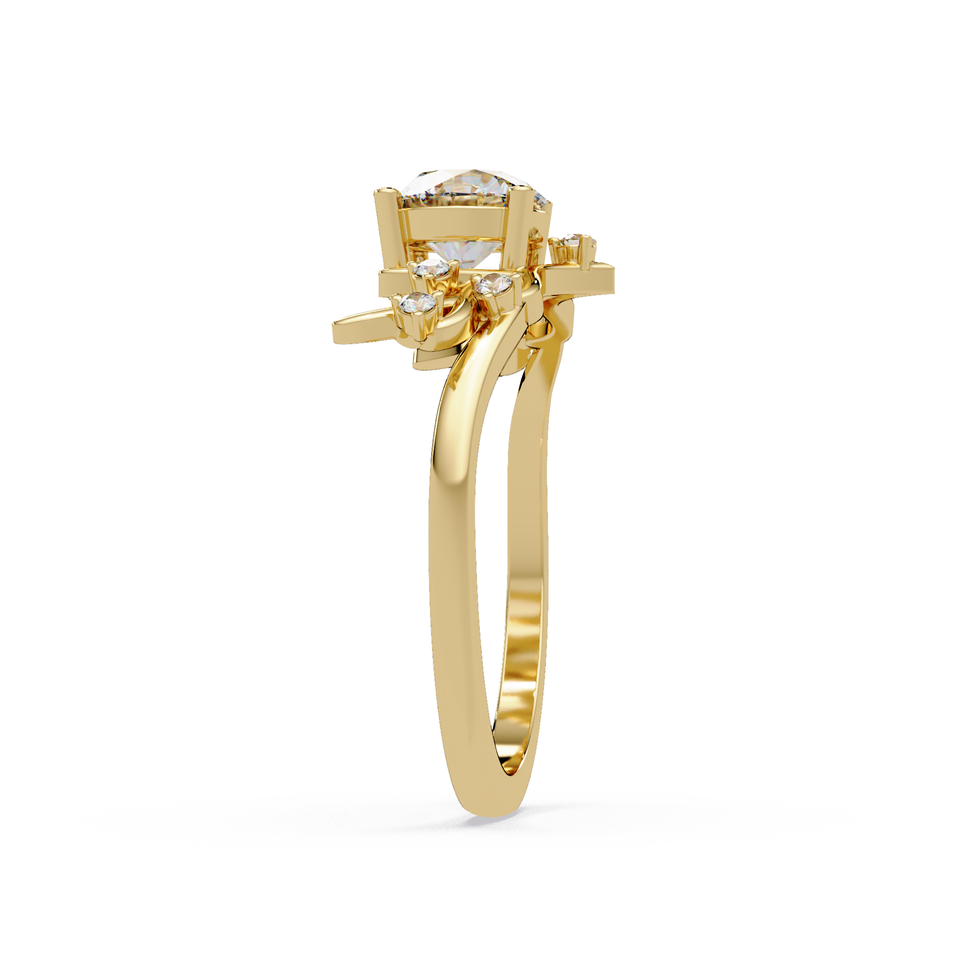 Nature Inspired Round Diamond Engagement Ring | Floral Leaf Solitaire Ring |