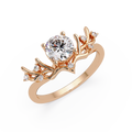 Nature Inspired Round Diamond Engagement Ring | Floral Leaf Solitaire Ring |