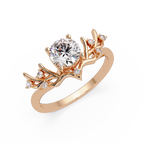 Nature Inspired Round Diamond Engagement Ring | Floral Leaf Solitaire Ring |