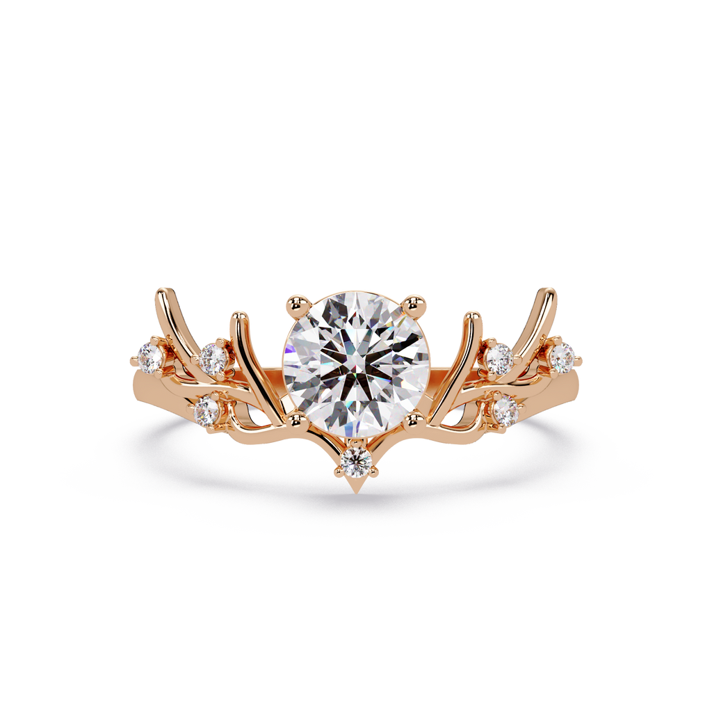 Nature Inspired Round Diamond Engagement Ring | Floral Leaf Solitaire Ring |
