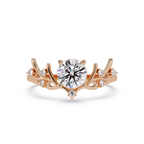 Nature Inspired Round Diamond Engagement Ring | Floral Leaf Solitaire Ring |