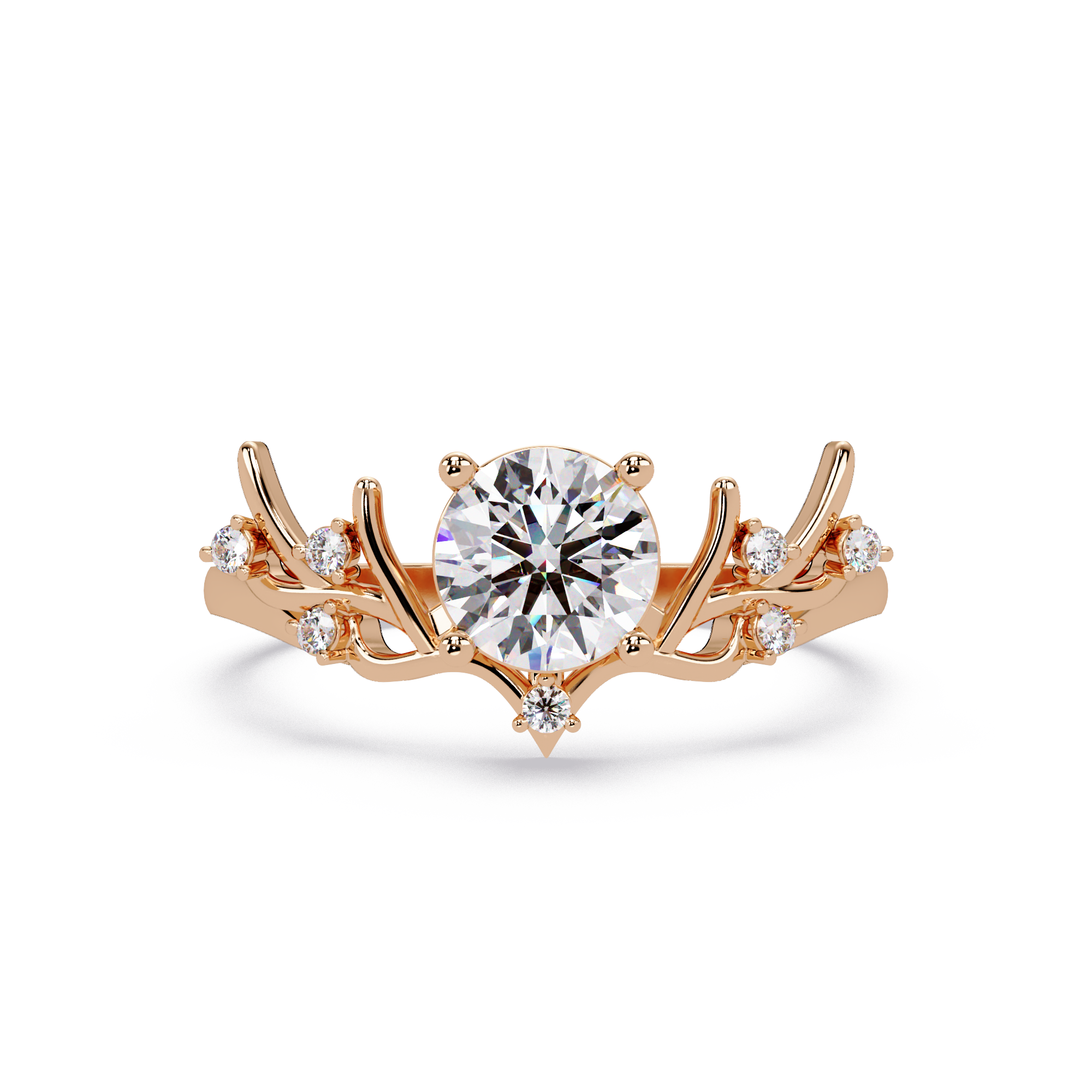Nature Inspired Round Diamond Engagement Ring | Floral Leaf Solitaire Ring |