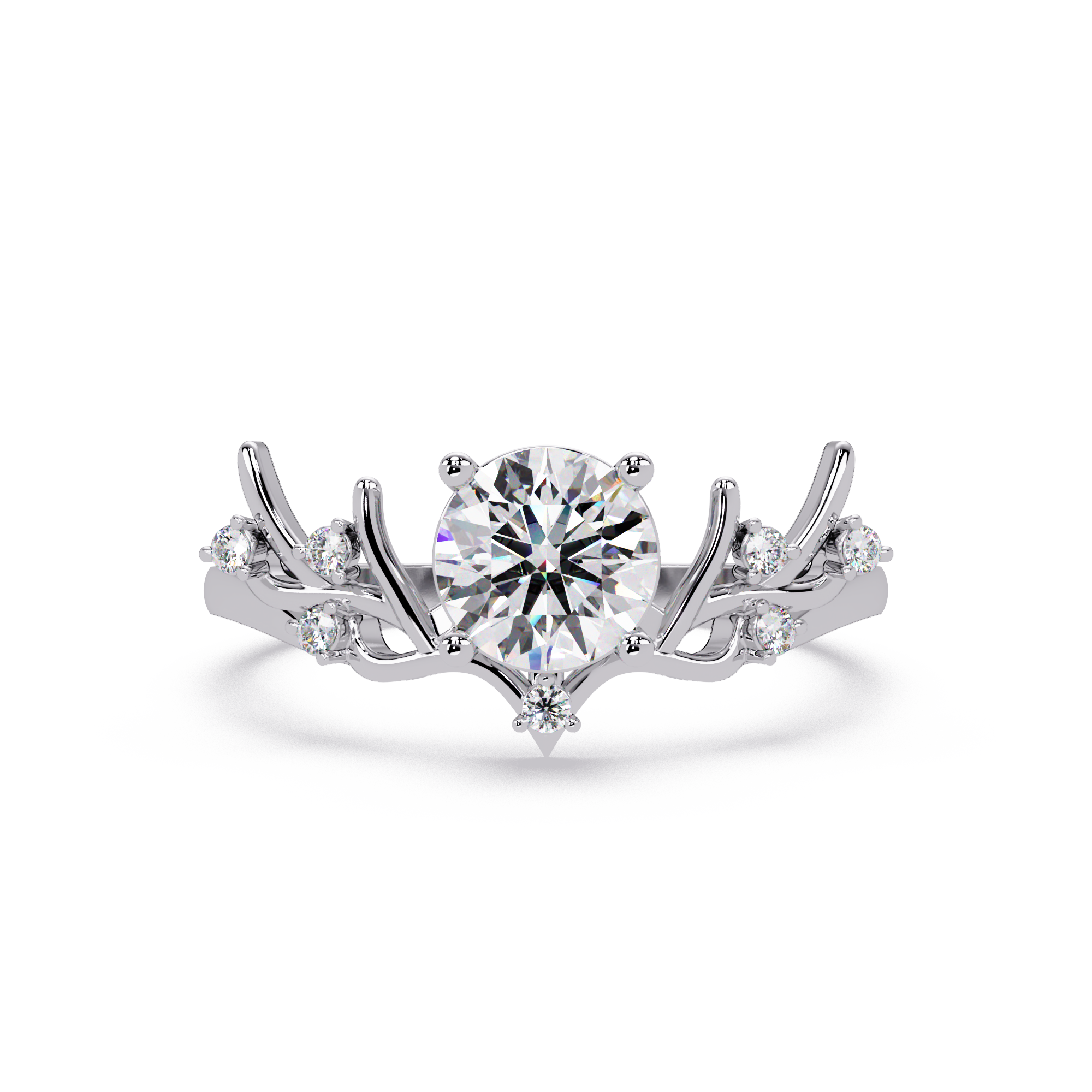 Nature Inspired Round Diamond Engagement Ring | Floral Leaf Solitaire Ring |
