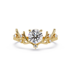 Nature Inspired Round Diamond Engagement Ring | Floral Leaf Solitaire Ring |