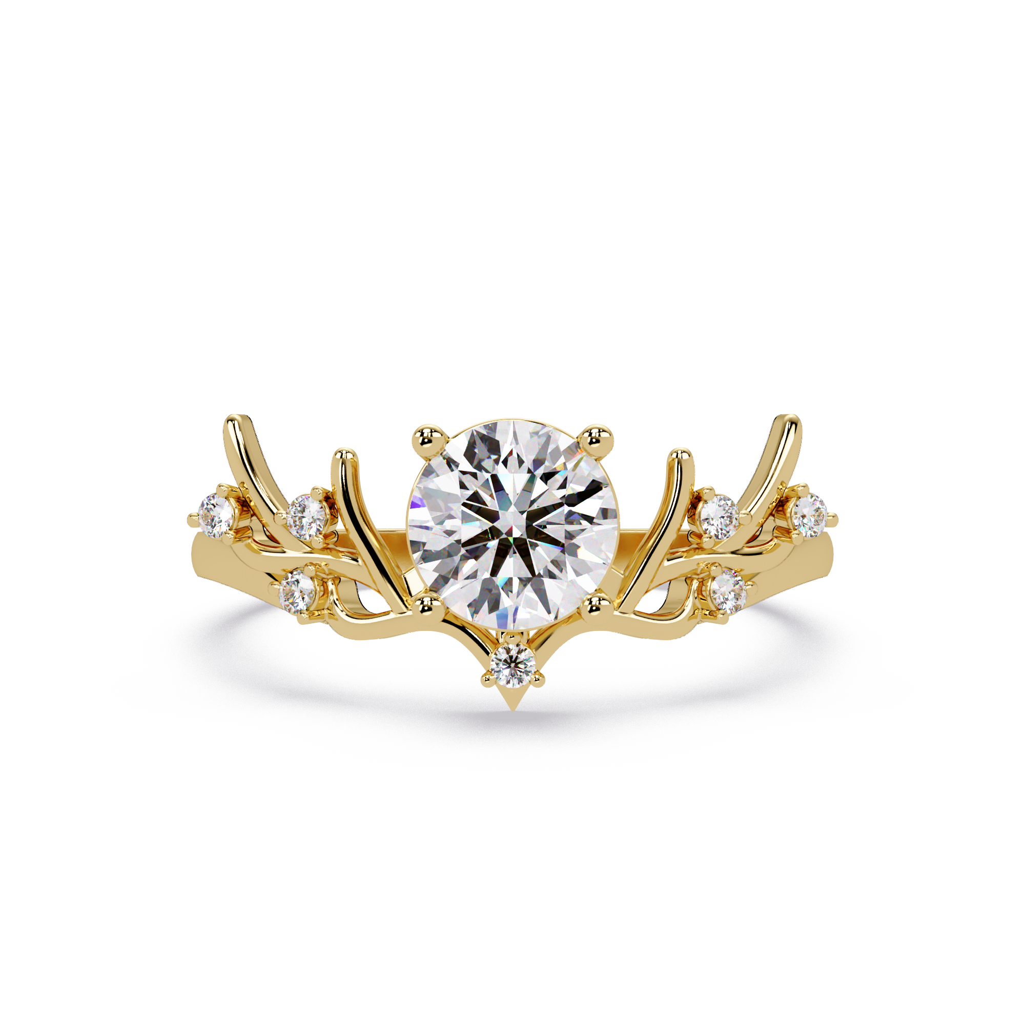 Nature Inspired Round Diamond Engagement Ring | Floral Leaf Solitaire Ring |