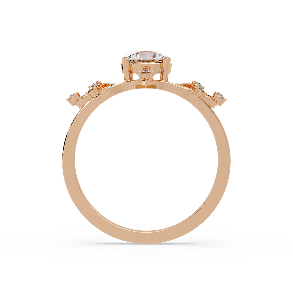 Nature Inspired Round Diamond Engagement Ring | Floral Leaf Solitaire Ring |
