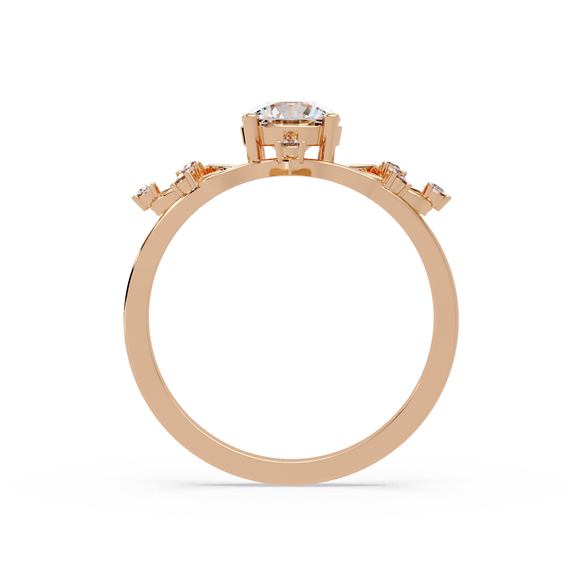 Nature Inspired Round Diamond Engagement Ring | Floral Leaf Solitaire Ring |