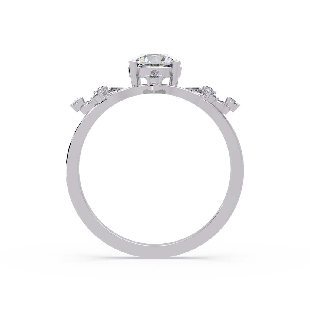 Nature Inspired Round Diamond Engagement Ring | Floral Leaf Solitaire Ring |