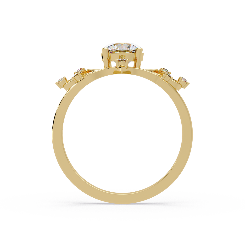 Nature Inspired Round Diamond Engagement Ring | Floral Leaf Solitaire Ring |