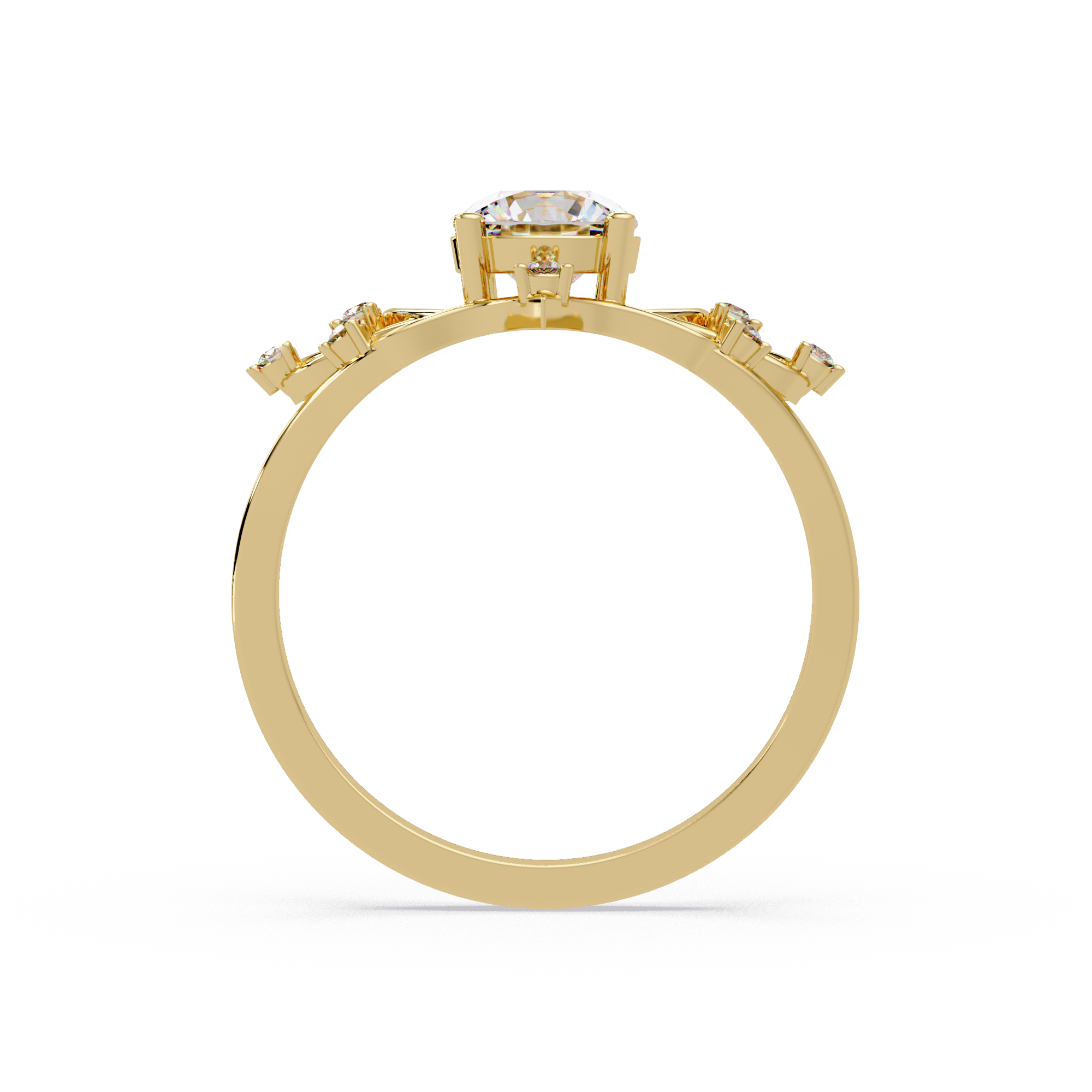 Nature Inspired Round Diamond Engagement Ring | Floral Leaf Solitaire Ring |