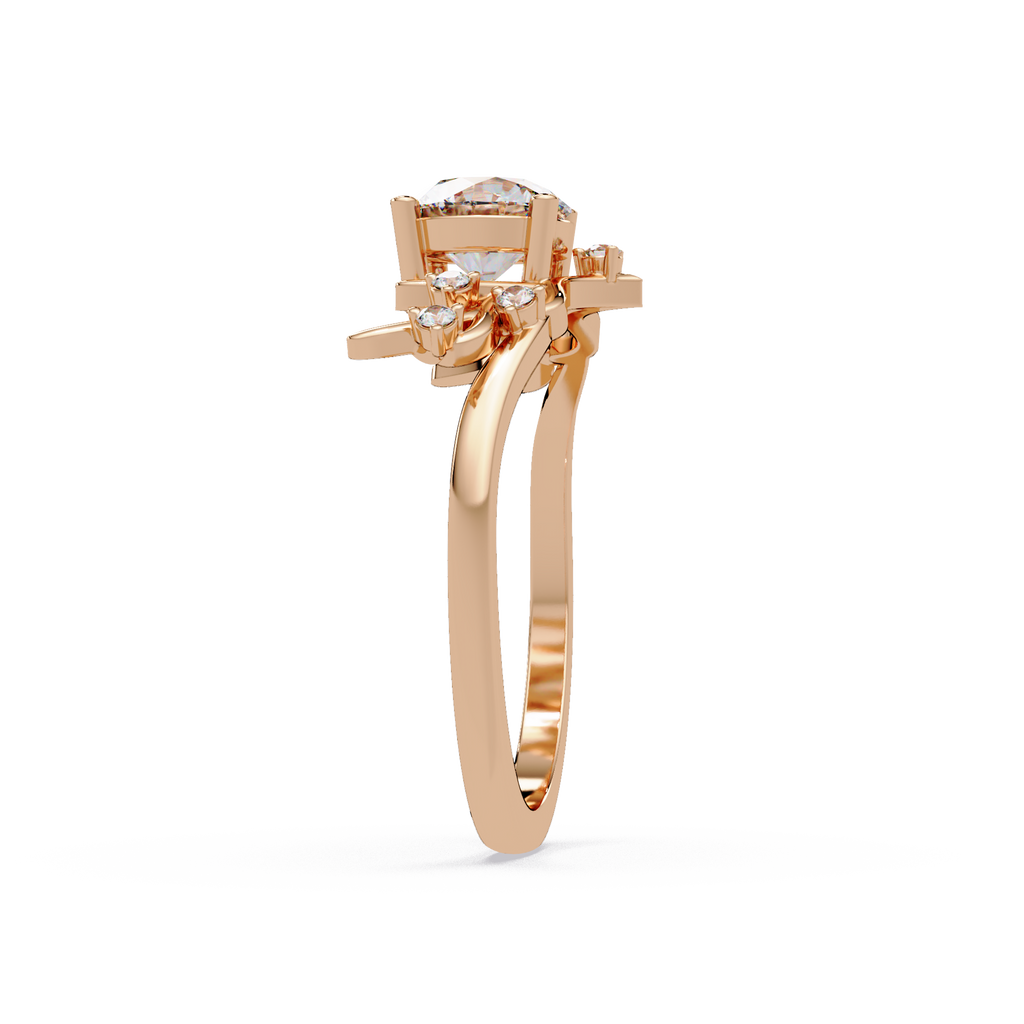 Nature Inspired Round Diamond Engagement Ring | Floral Leaf Solitaire Ring |