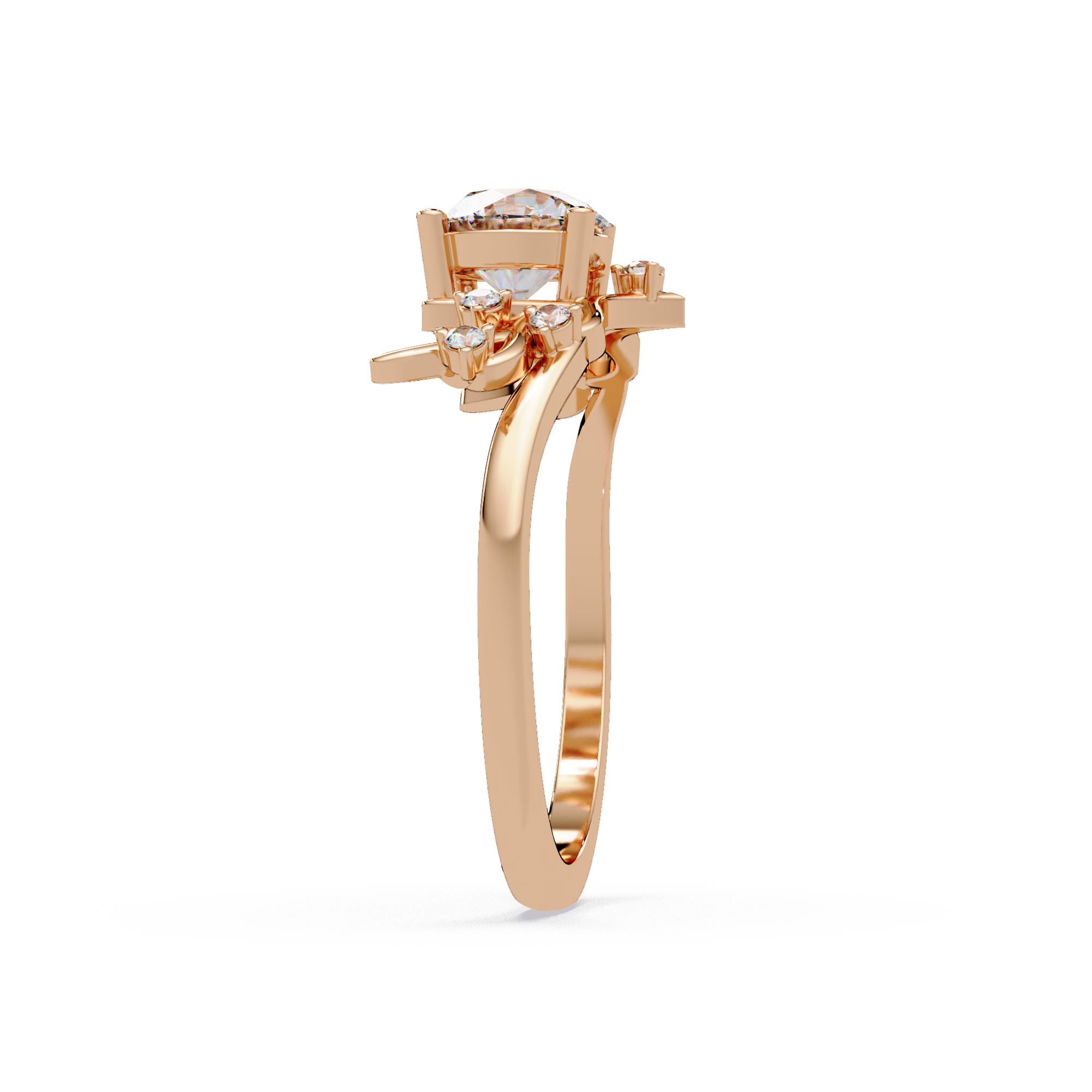 Nature Inspired Round Diamond Engagement Ring | Floral Leaf Solitaire Ring |