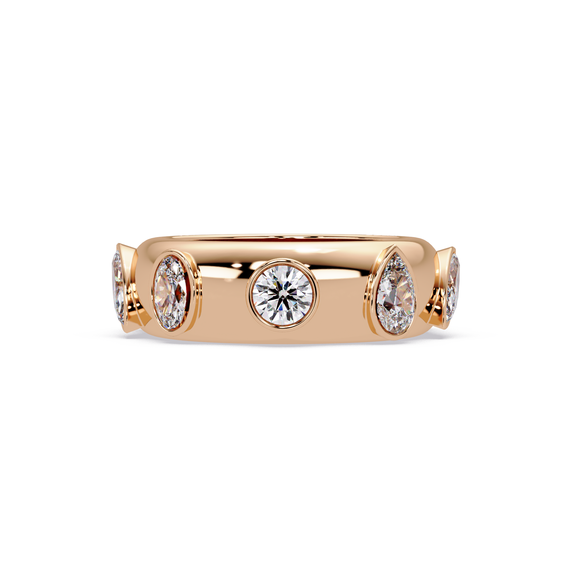 Modern Multi Shape Bezel Diamond Band Ring