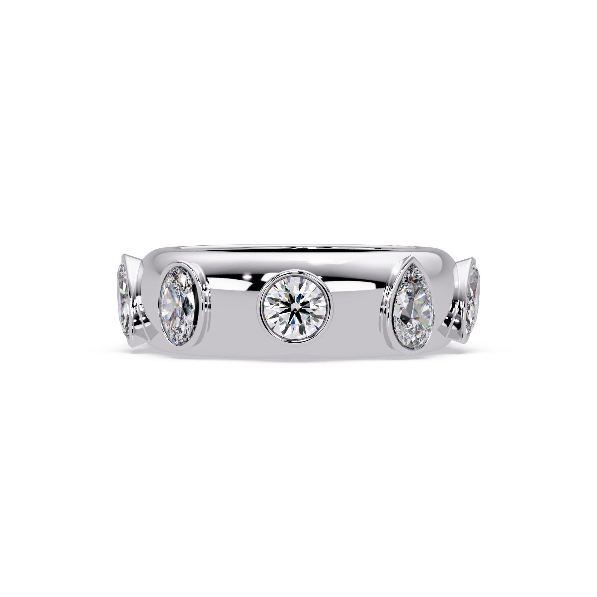 Modern Multi Shape Bezel Diamond Band Ring