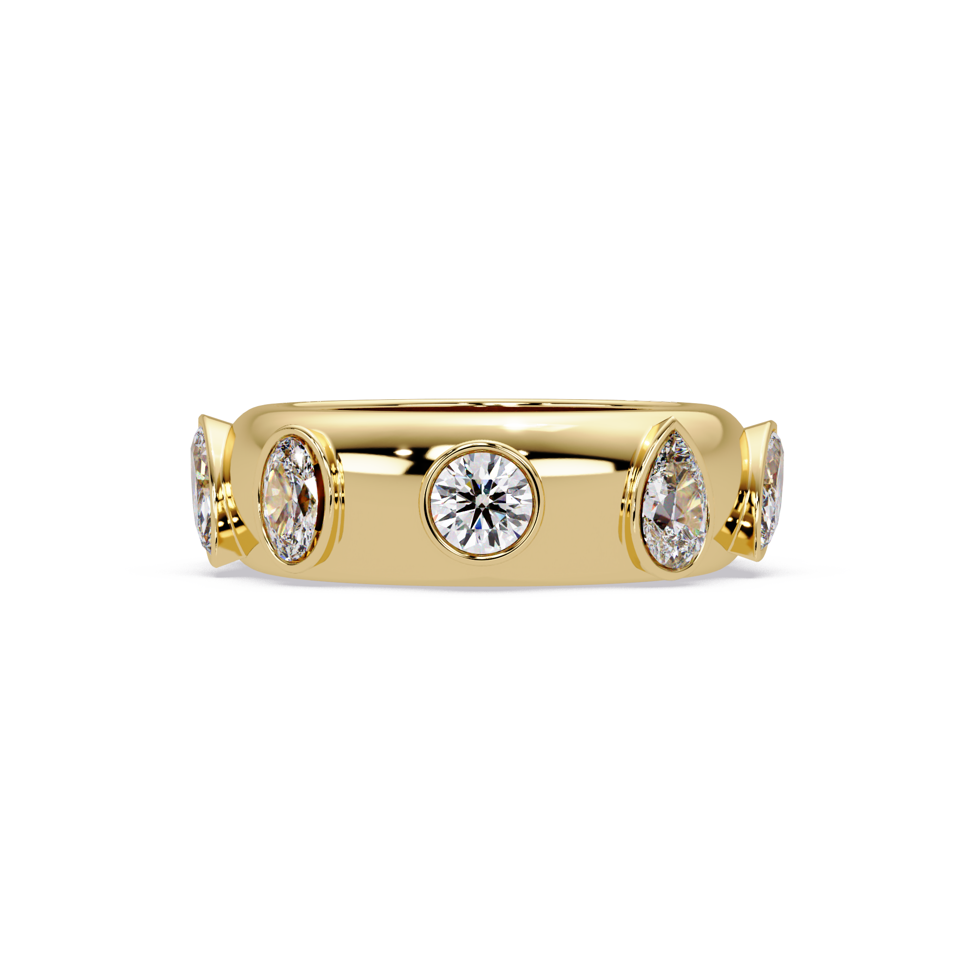 Modern Multi Shape Bezel Diamond Band Ring