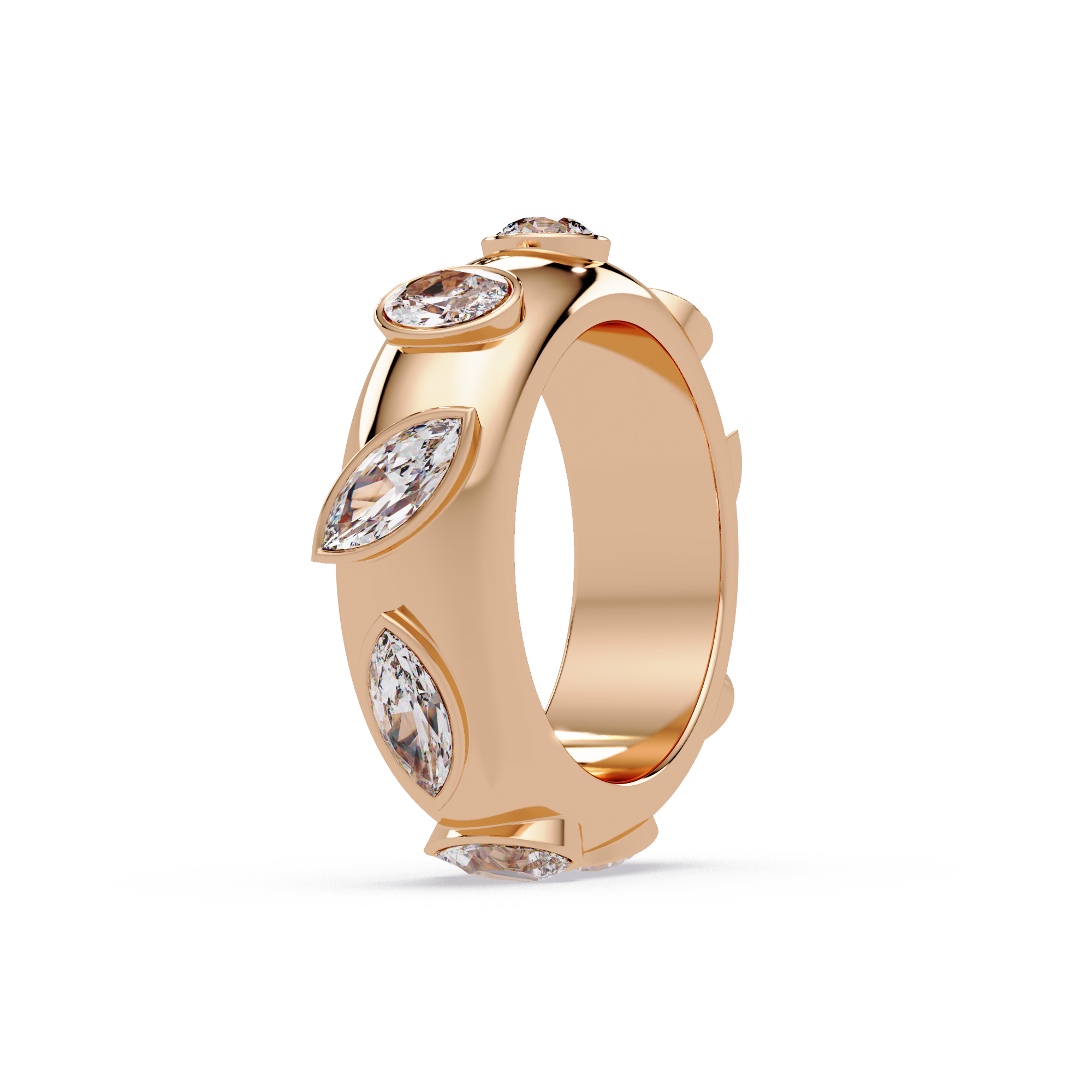 Modern Multi Shape Bezel Diamond Band Ring