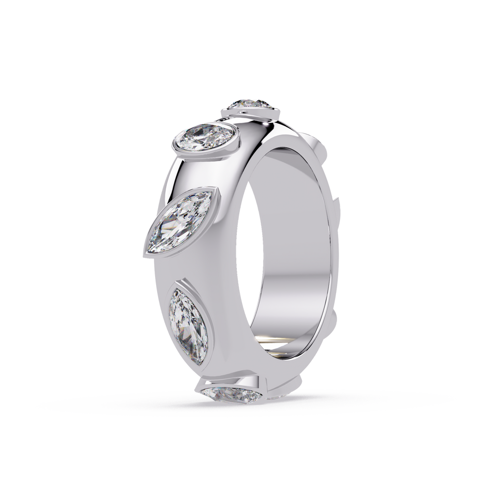 Modern Multi Shape Bezel Diamond Band Ring