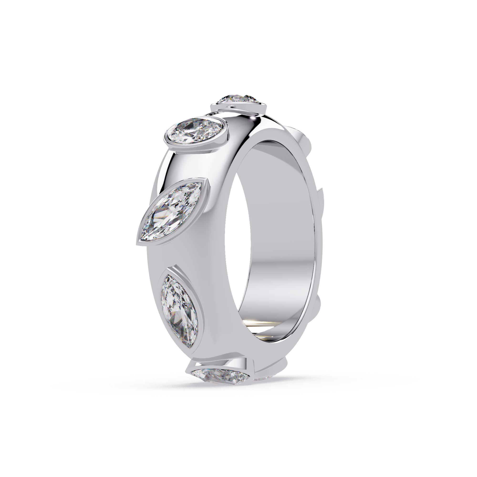 Modern Multi Shape Bezel Diamond Band Ring