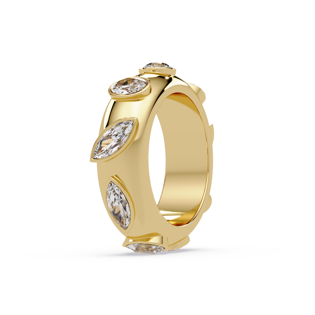 Modern Multi Shape Bezel Diamond Band Ring