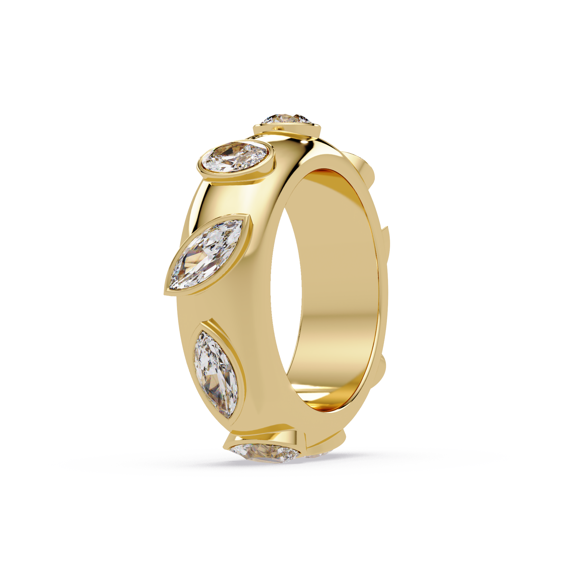 Modern Multi Shape Bezel Diamond Band Ring