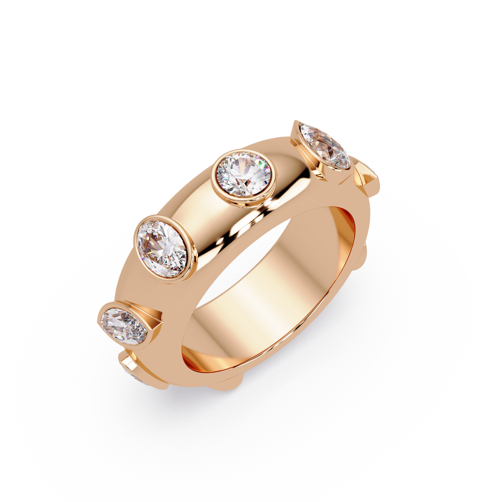 Modern Multi Shape Bezel Diamond Band Ring