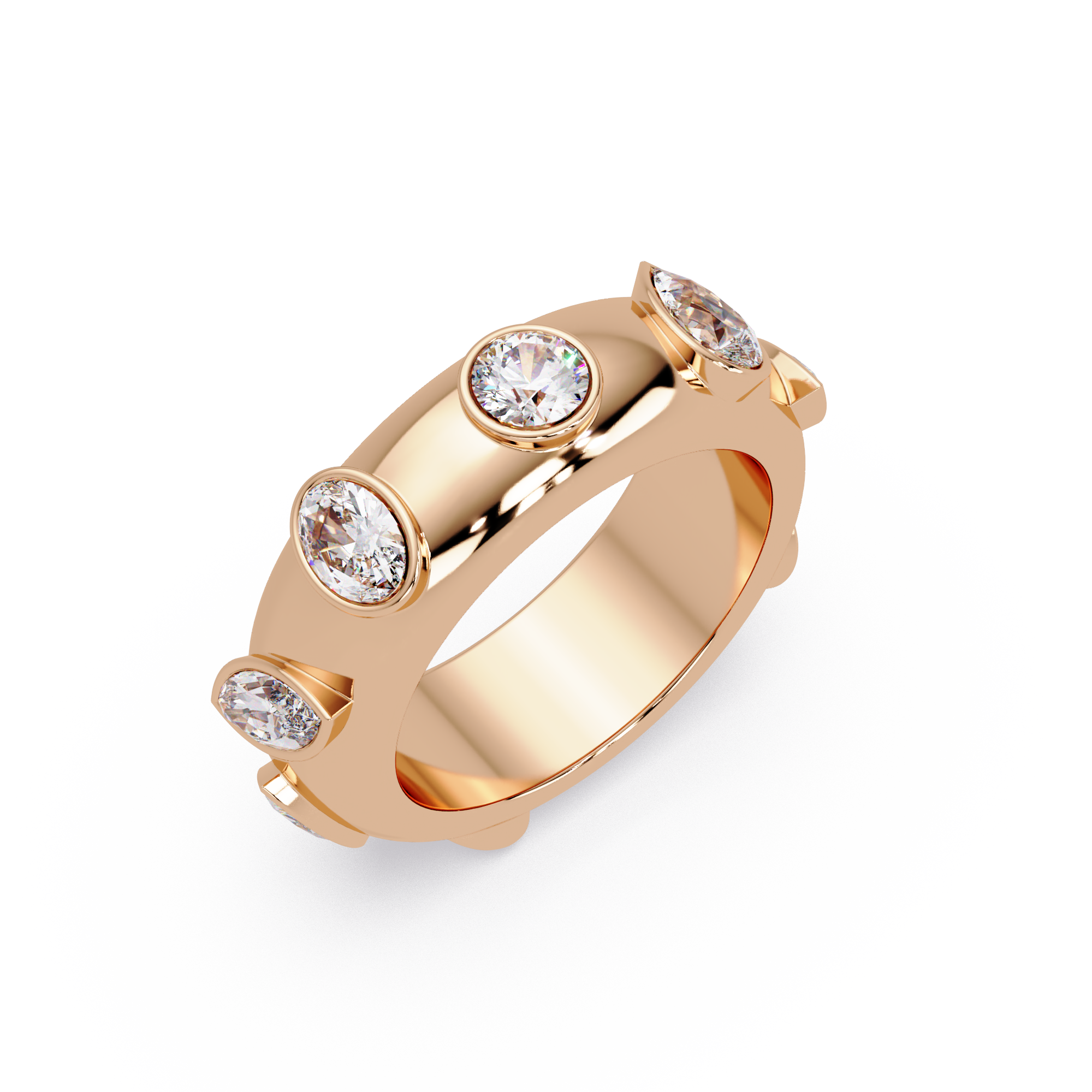 Modern Multi Shape Bezel Diamond Band Ring