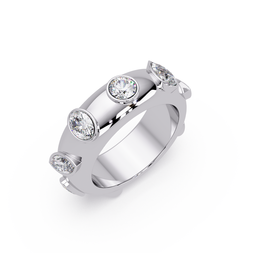 Modern Multi Shape Bezel Diamond Band Ring