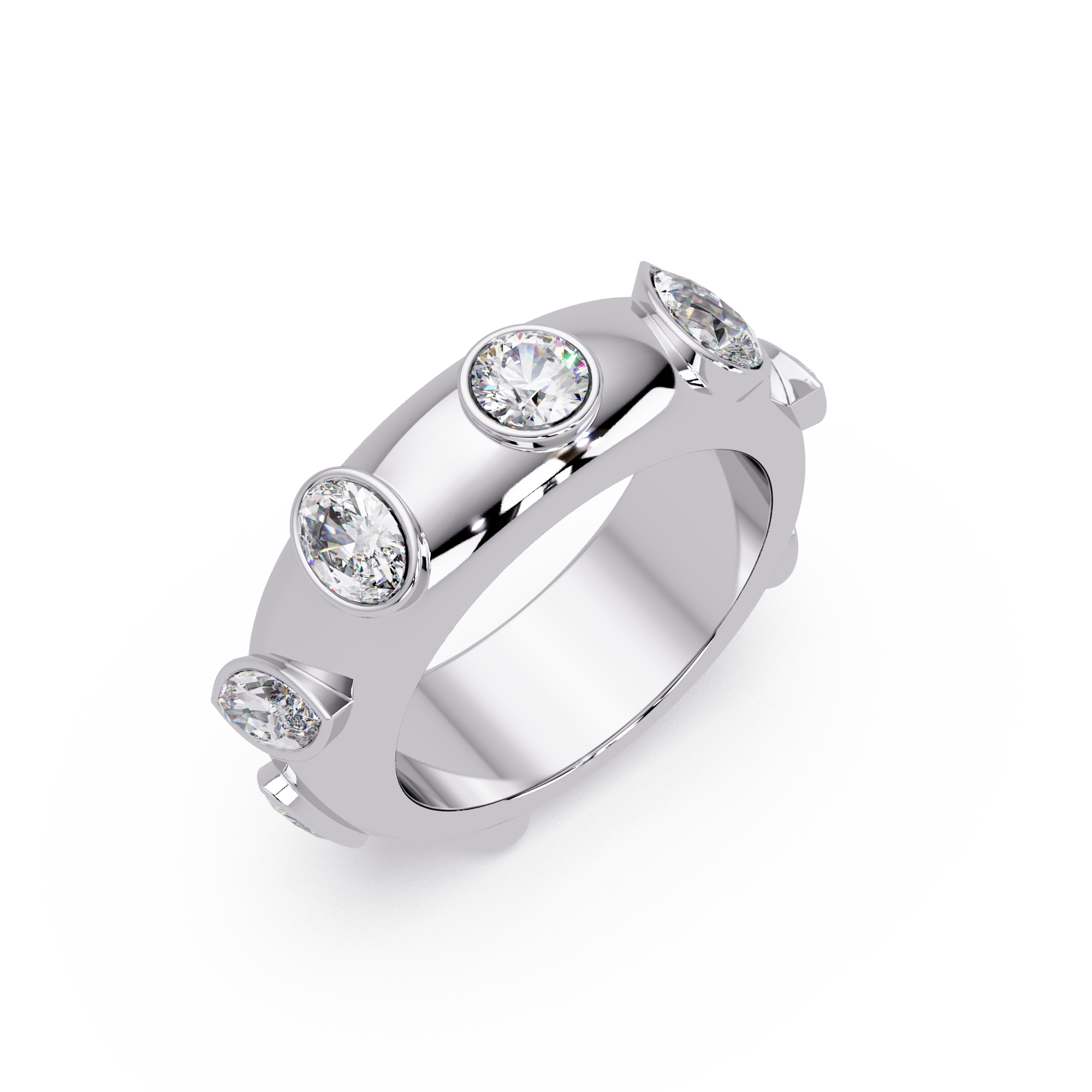Modern Multi Shape Bezel Diamond Band Ring