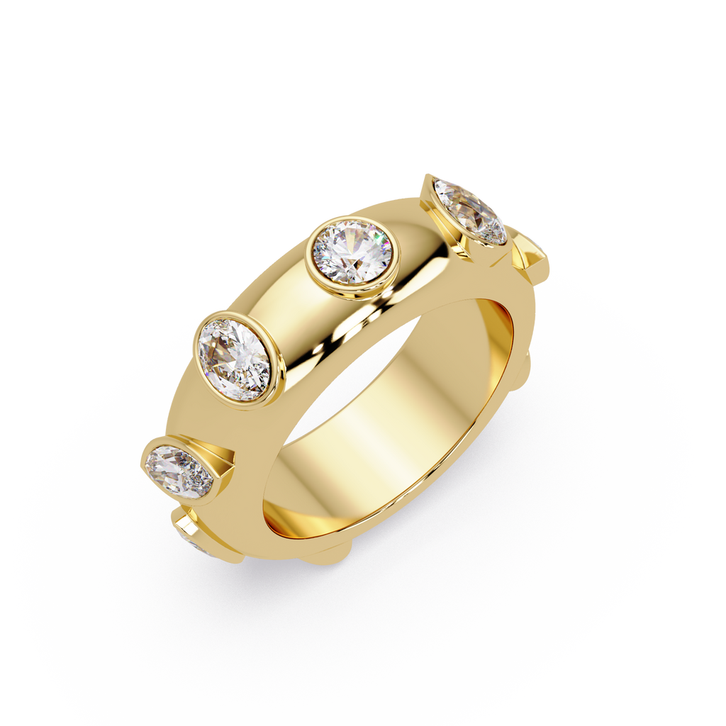 Modern Multi Shape Bezel Diamond Band Ring