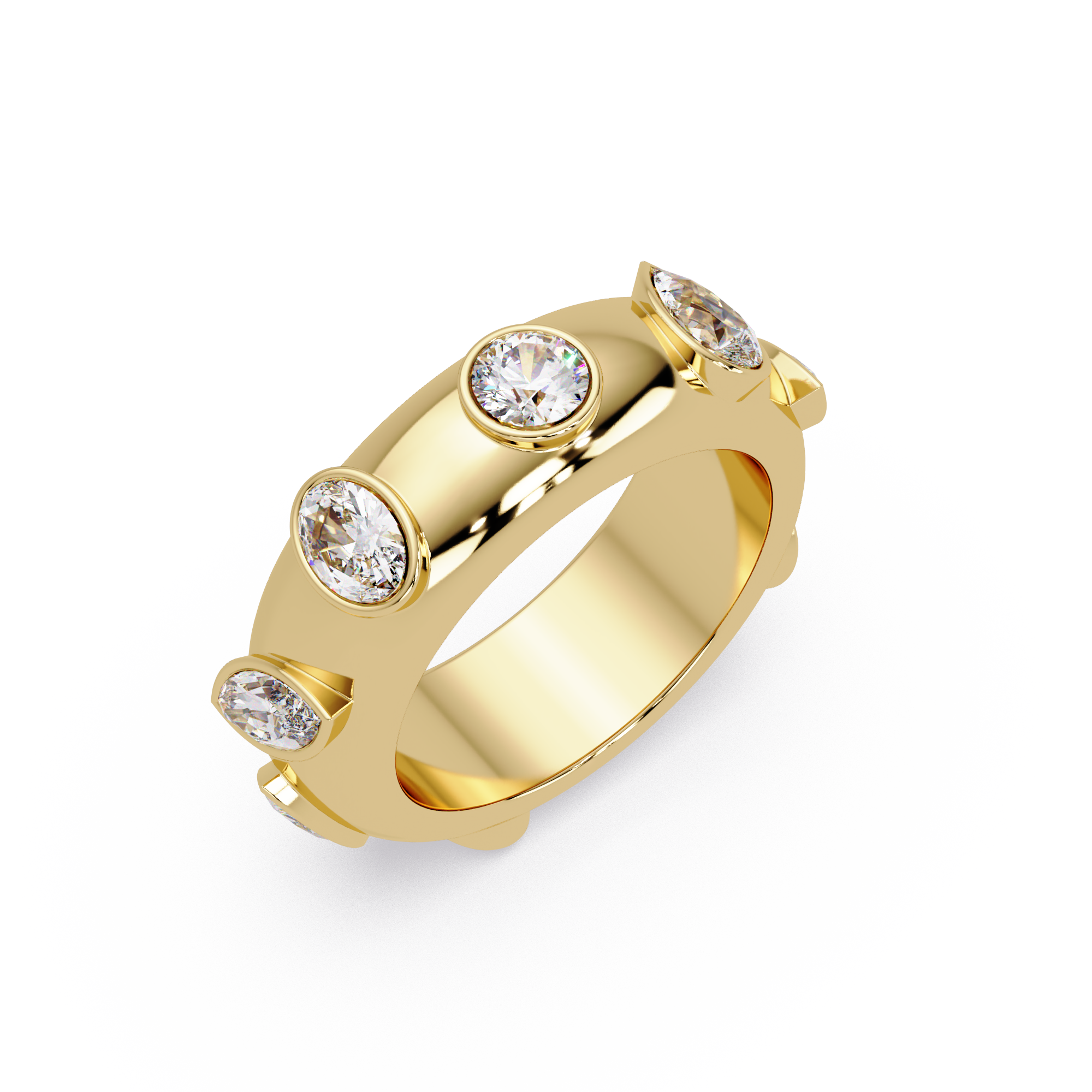 Modern Multi Shape Bezel Diamond Band Ring