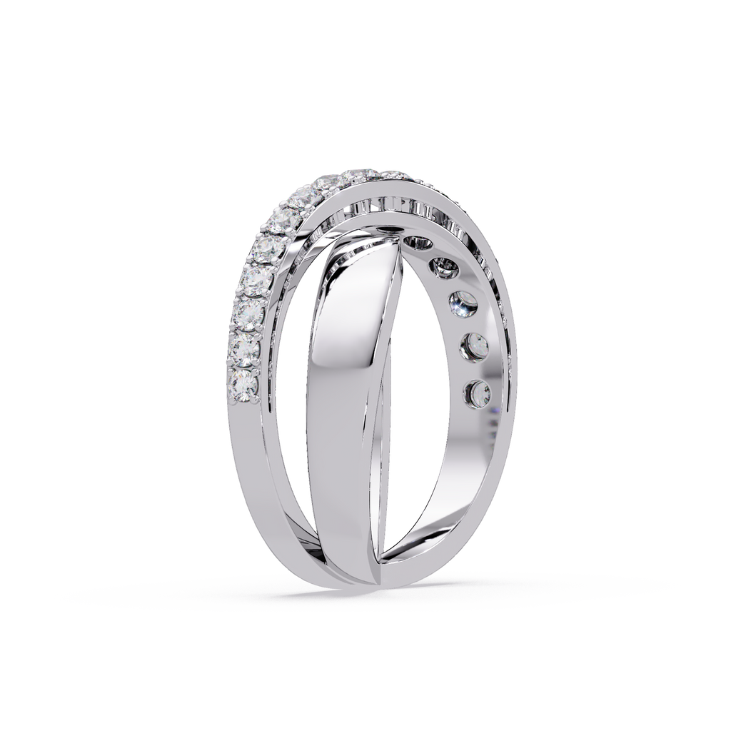 Round Cut Diamond Criss Cross Bypass Band Ring