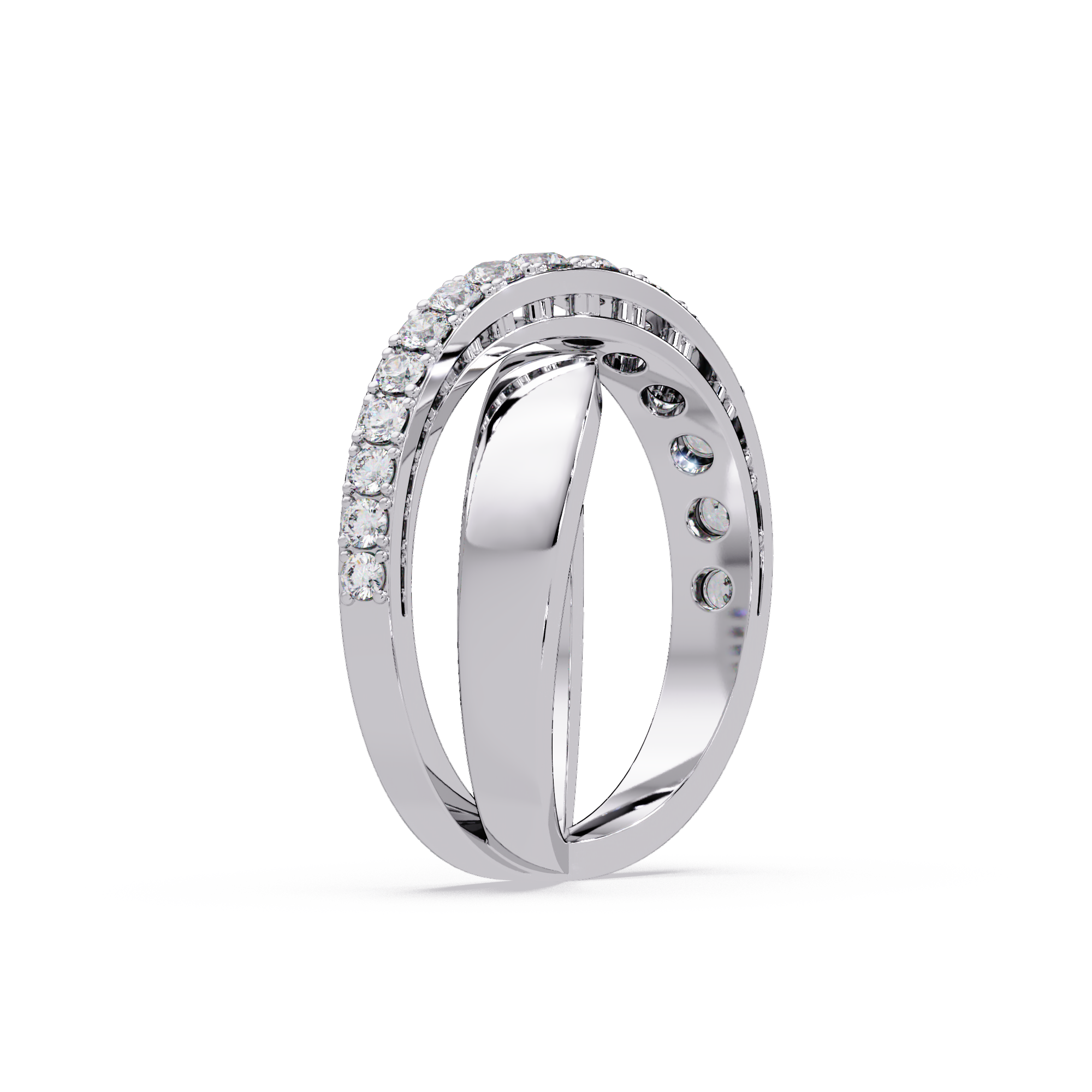 Round Cut Diamond Criss Cross Bypass Band Ring