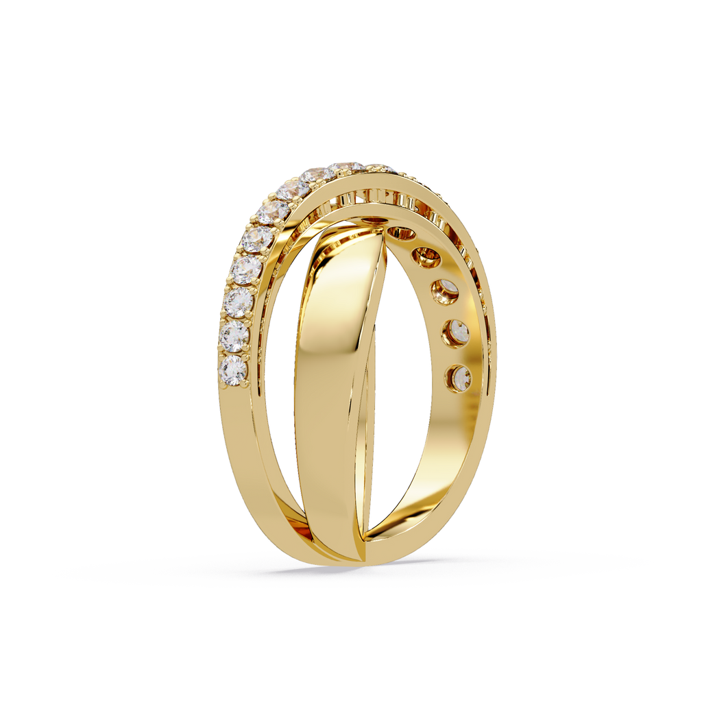 Round Cut Diamond Criss Cross Bypass Band Ring