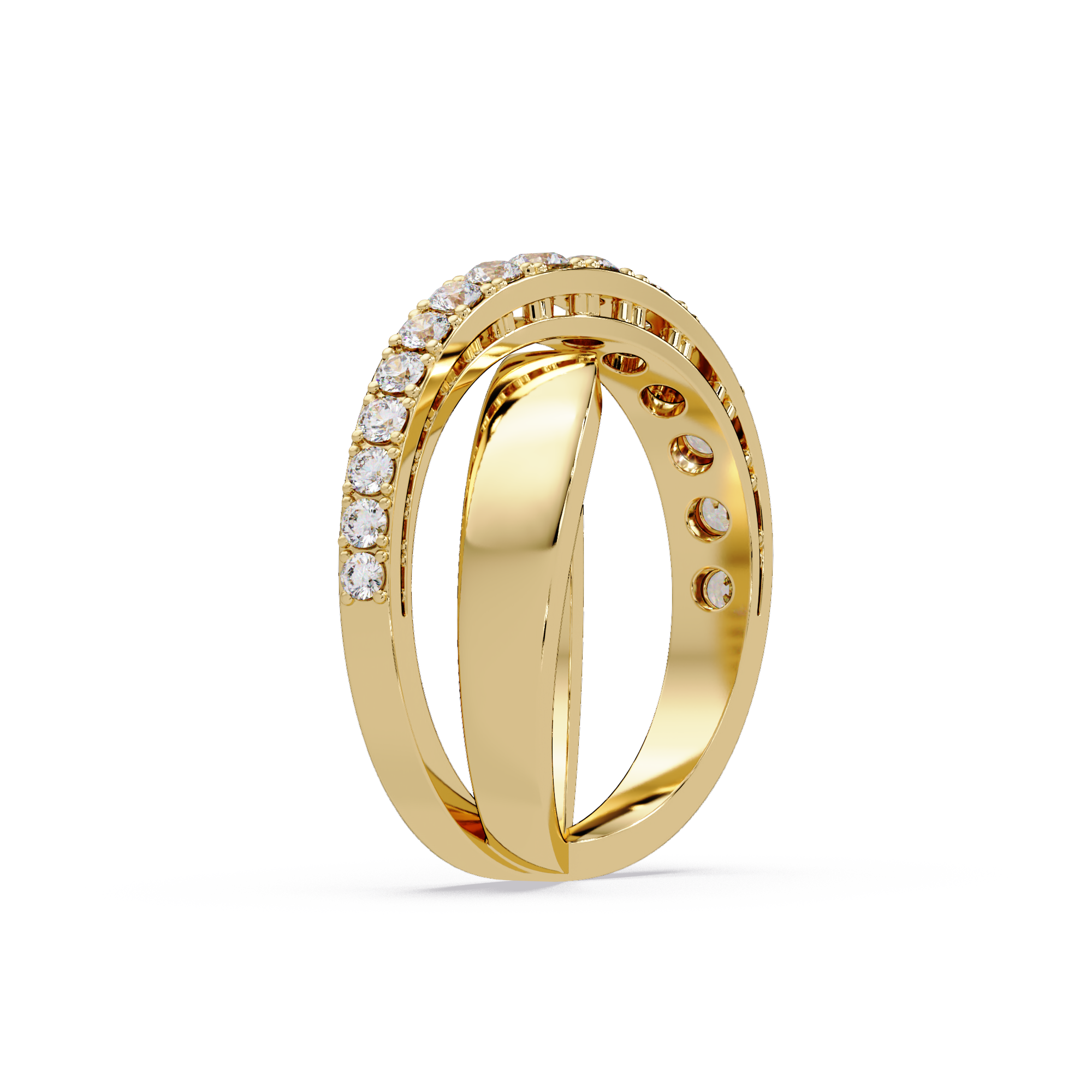 Round Cut Diamond Criss Cross Bypass Band Ring