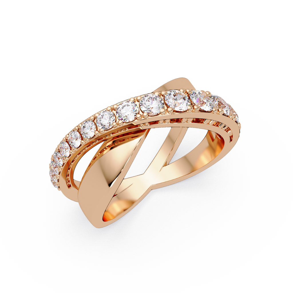 Round Cut Diamond Criss Cross Bypass Band Ring