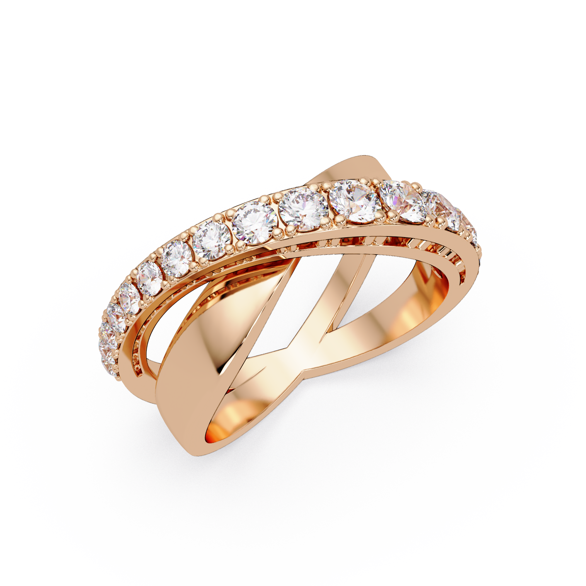 Round Cut Diamond Criss Cross Bypass Band Ring
