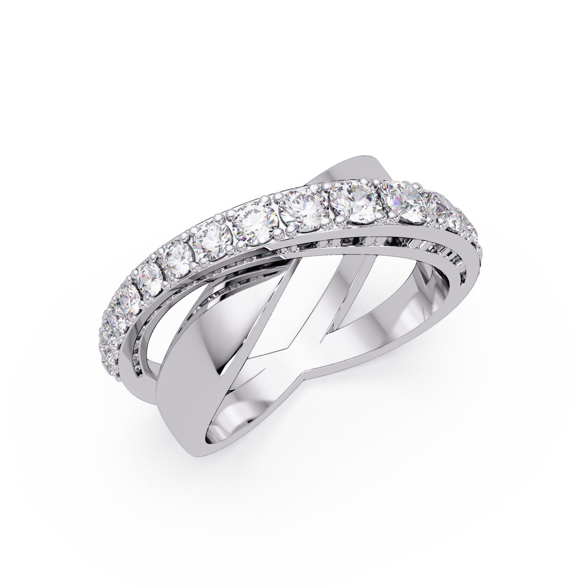 Round Cut Diamond Criss Cross Bypass Band Ring