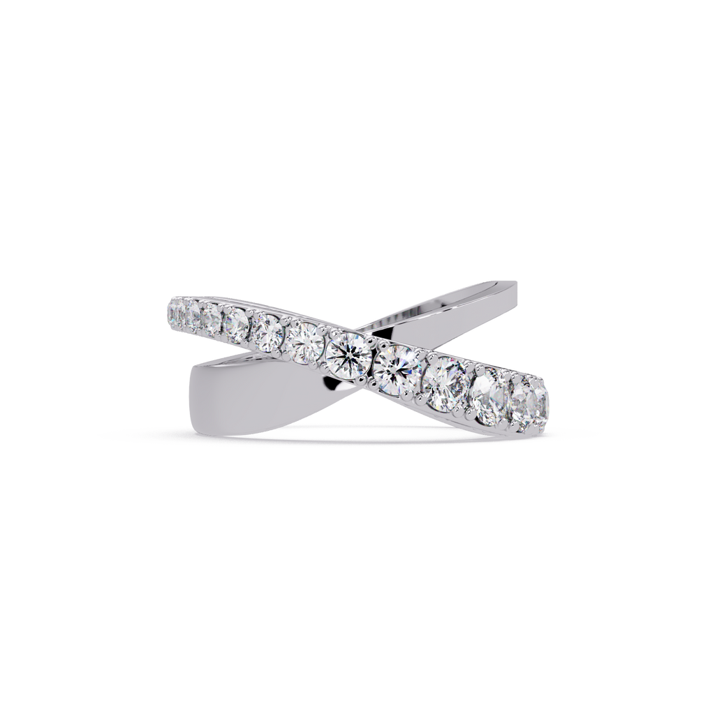 Round Cut Diamond Criss Cross Bypass Band Ring