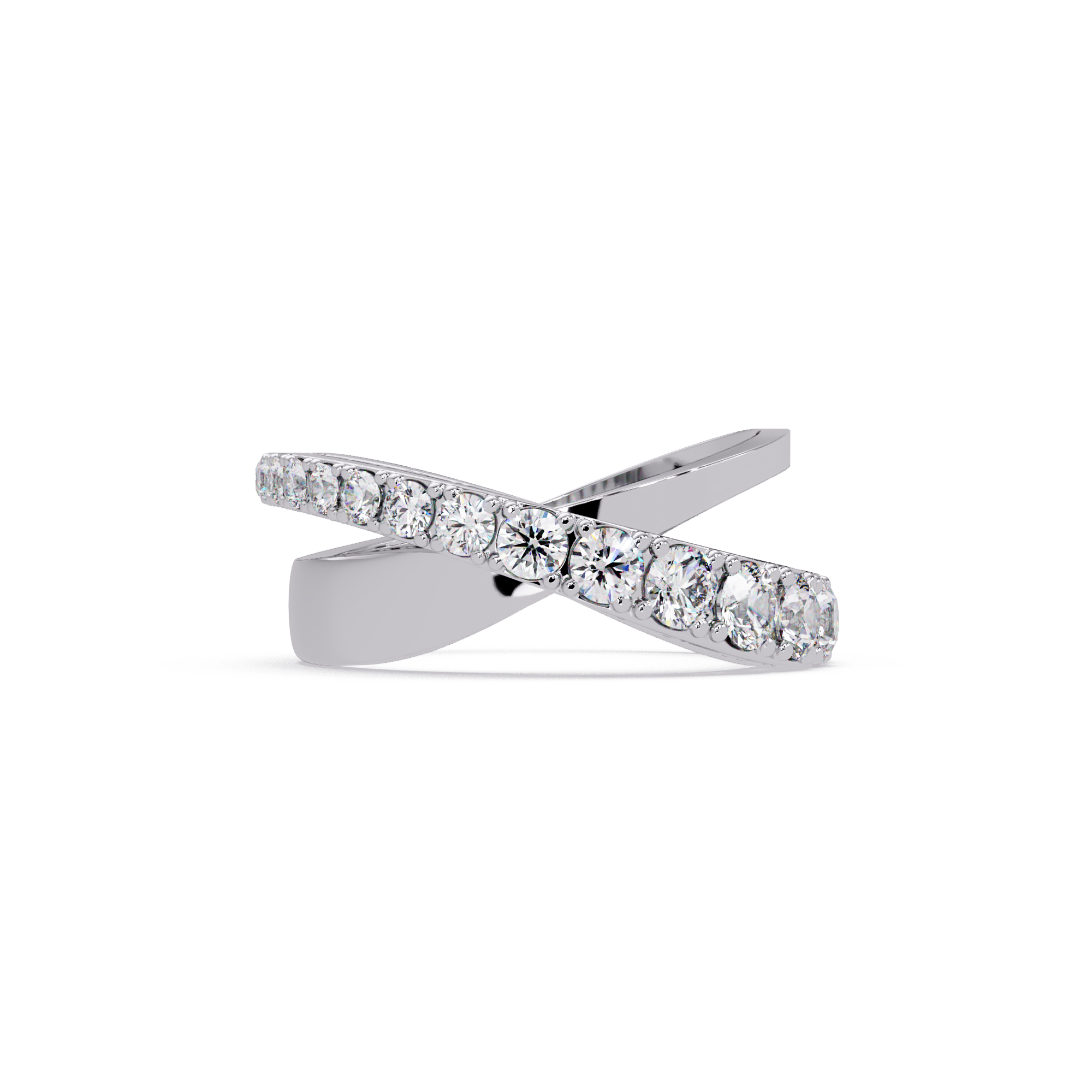 Round Cut Diamond Criss Cross Bypass Band Ring