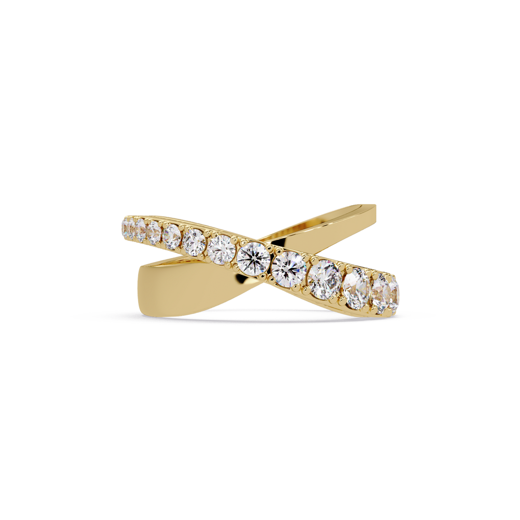 Round Cut Diamond Criss Cross Bypass Band Ring