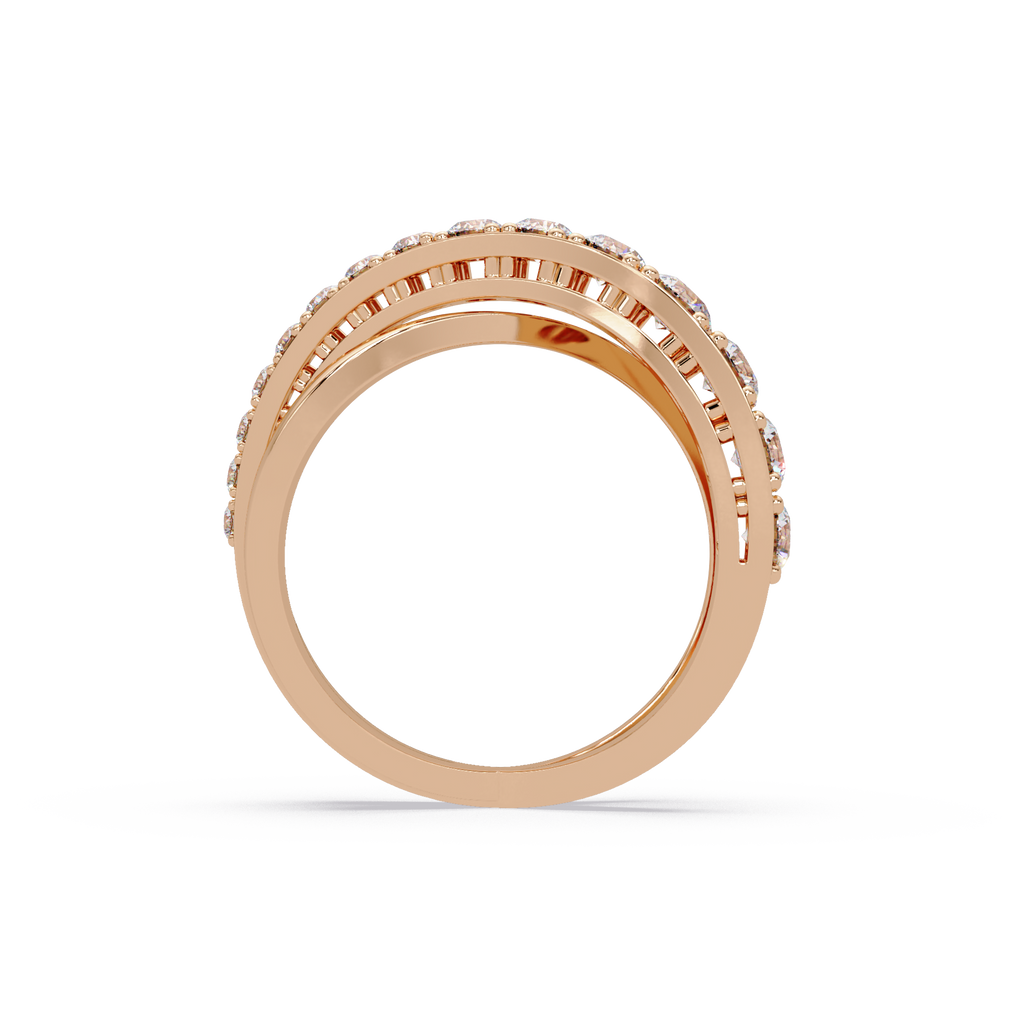 Round Cut Diamond Criss Cross Bypass Band Ring