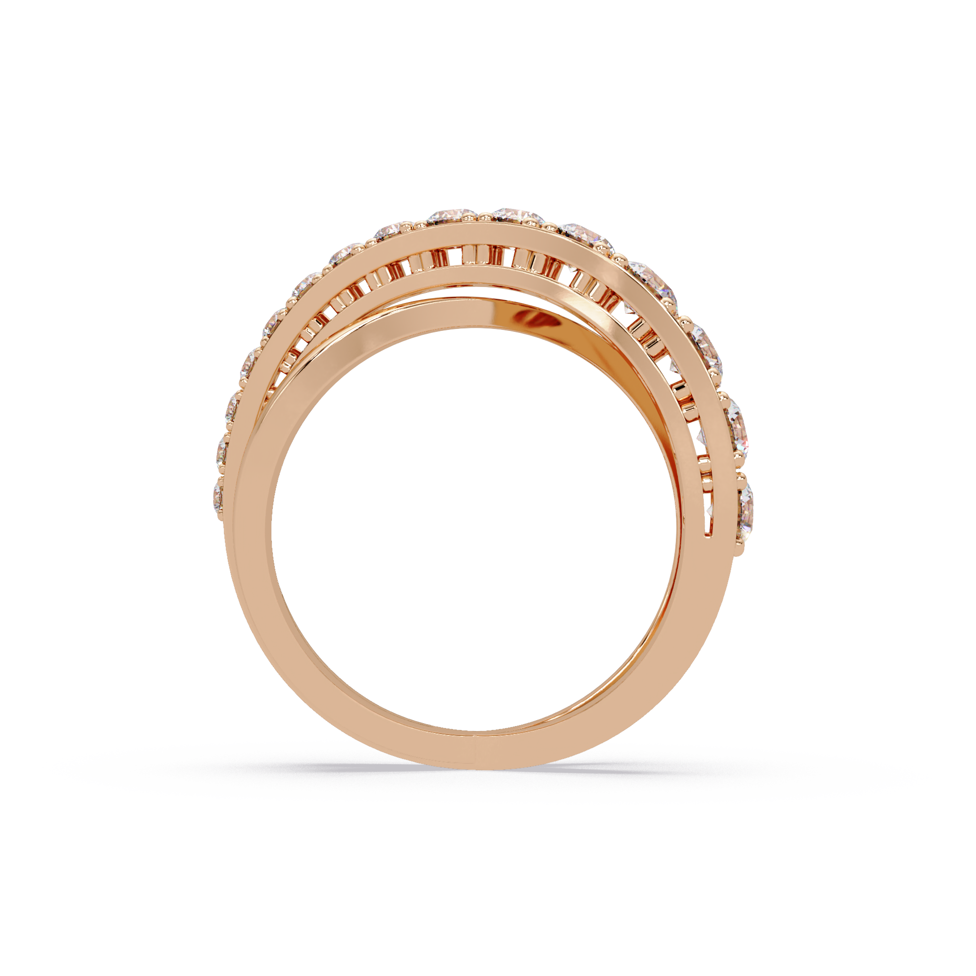 Round Cut Diamond Criss Cross Bypass Band Ring