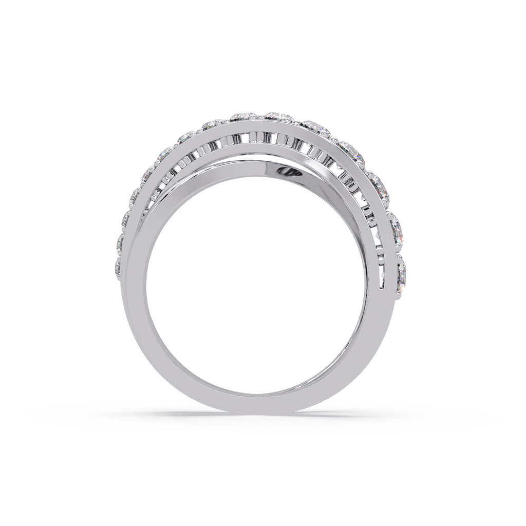 Round Cut Diamond Criss Cross Bypass Band Ring