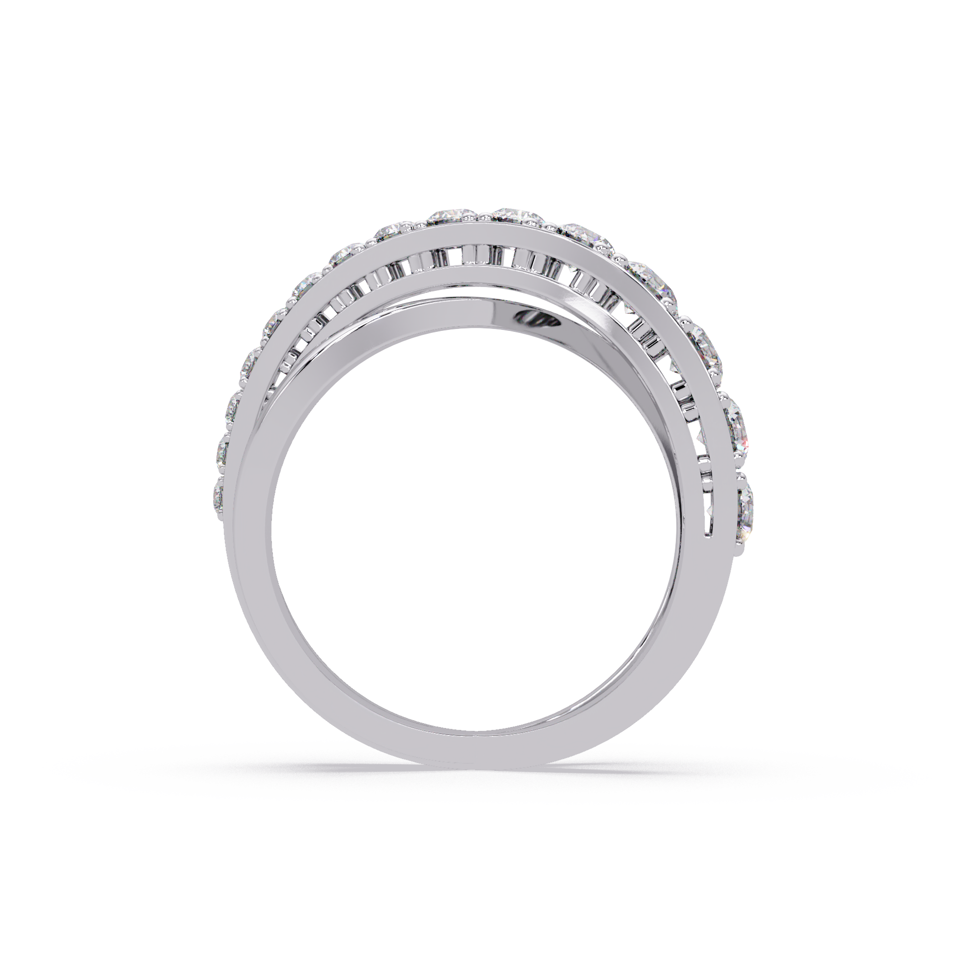 Round Cut Diamond Criss Cross Bypass Band Ring