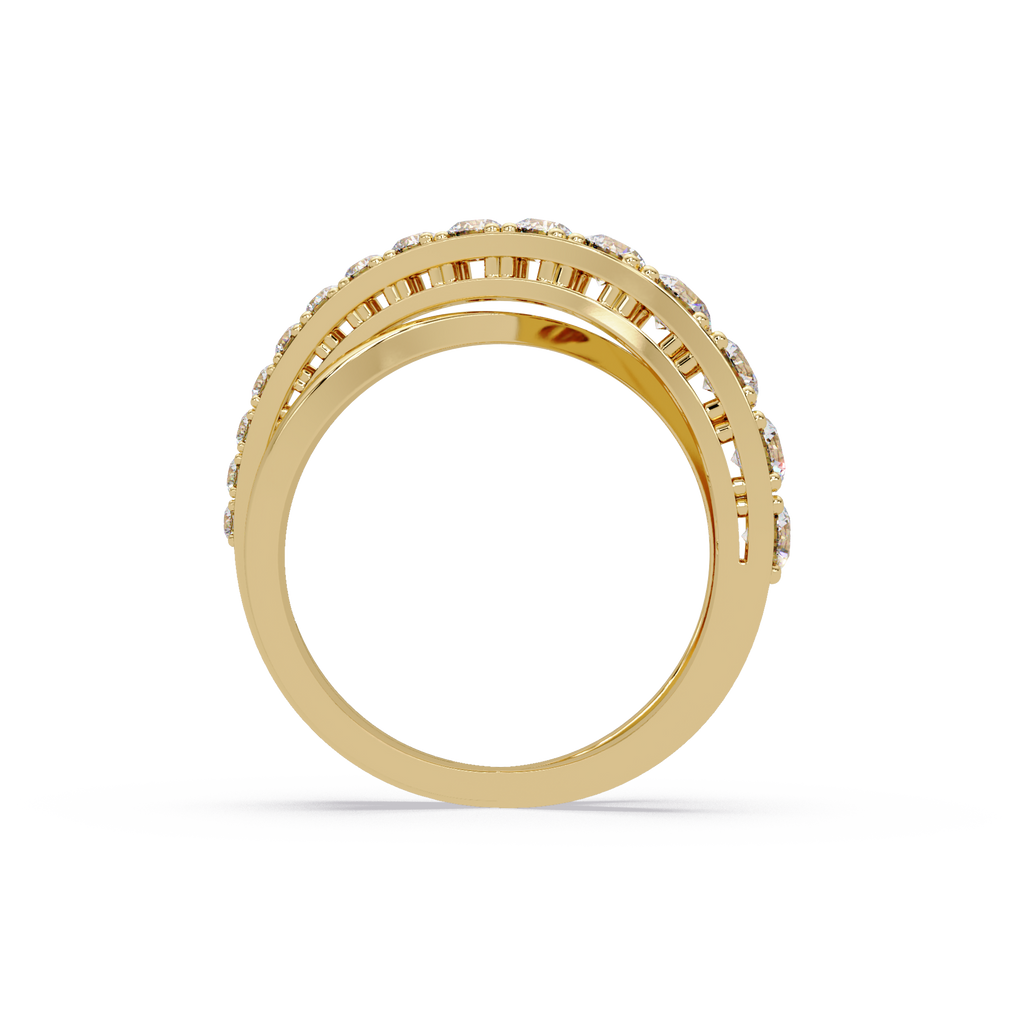 Round Cut Diamond Criss Cross Bypass Band Ring