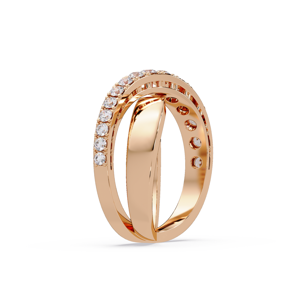 Round Cut Diamond Criss Cross Bypass Band Ring