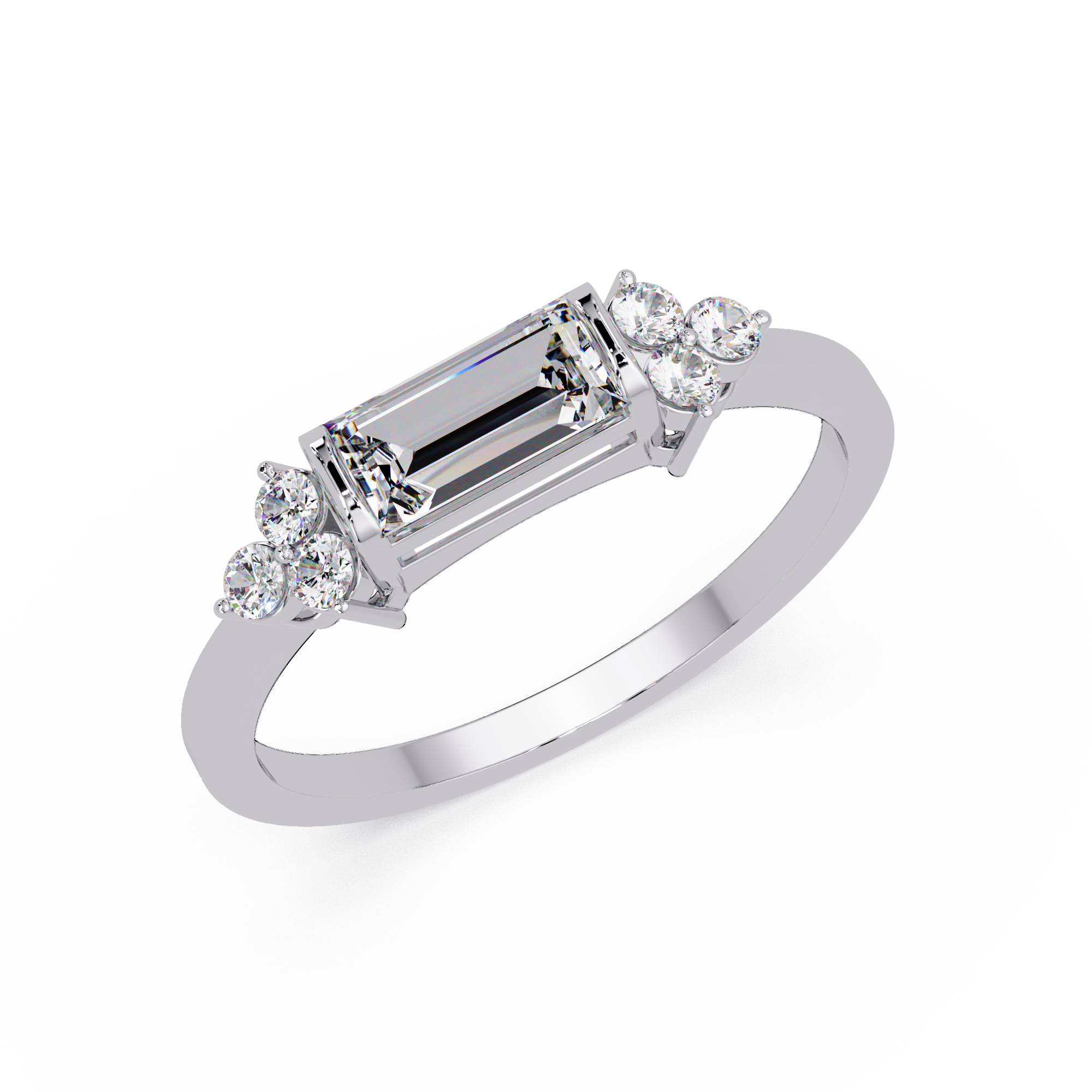 Customizable Baguette & Round Diamond Engagement Ring | Three-Stone Ring