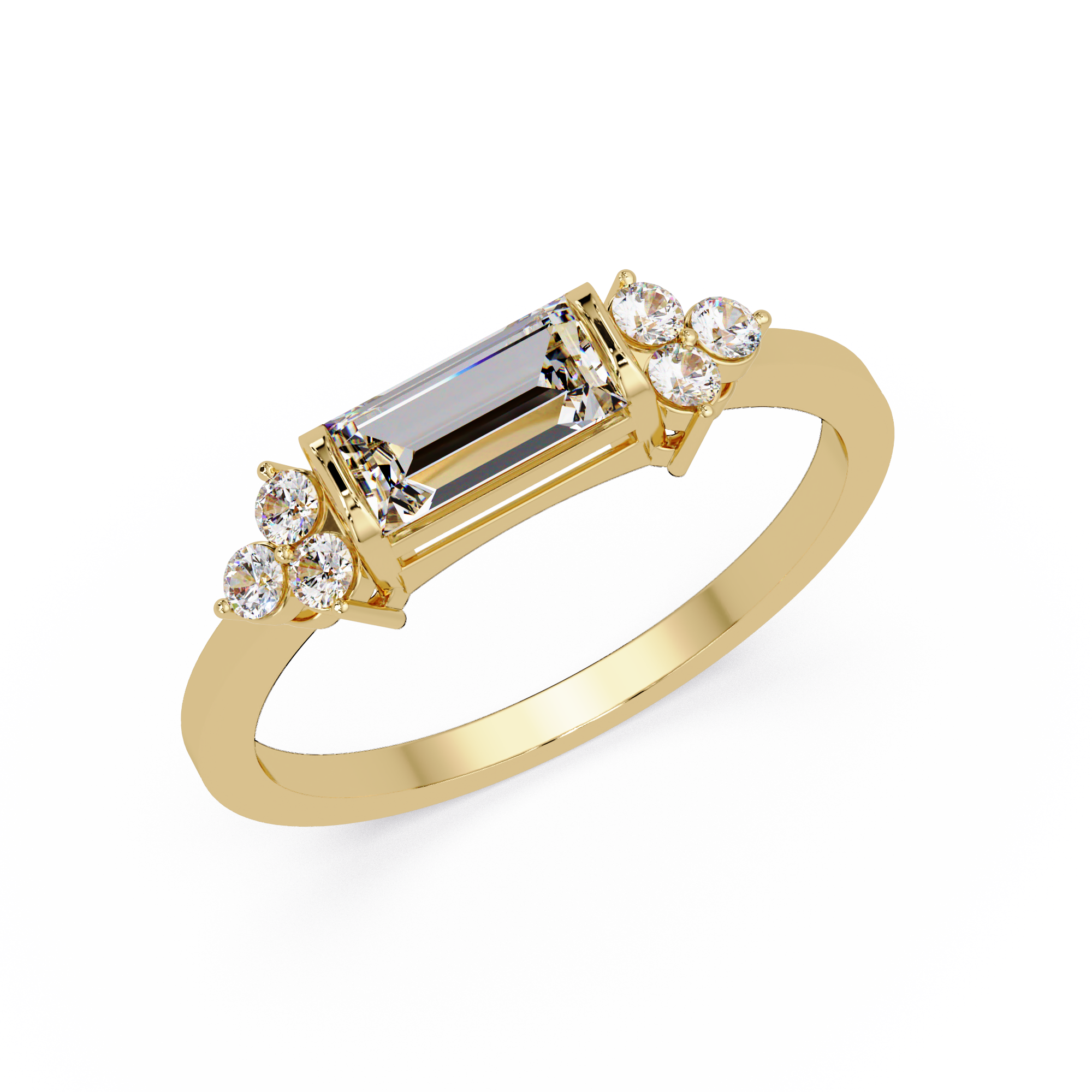 Customizable Baguette & Round Diamond Engagement Ring | Three-Stone Ring