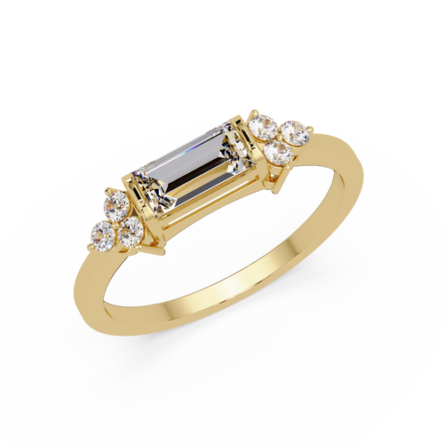 Customizable Baguette & Round Diamond Engagement Ring | Three-Stone Ring